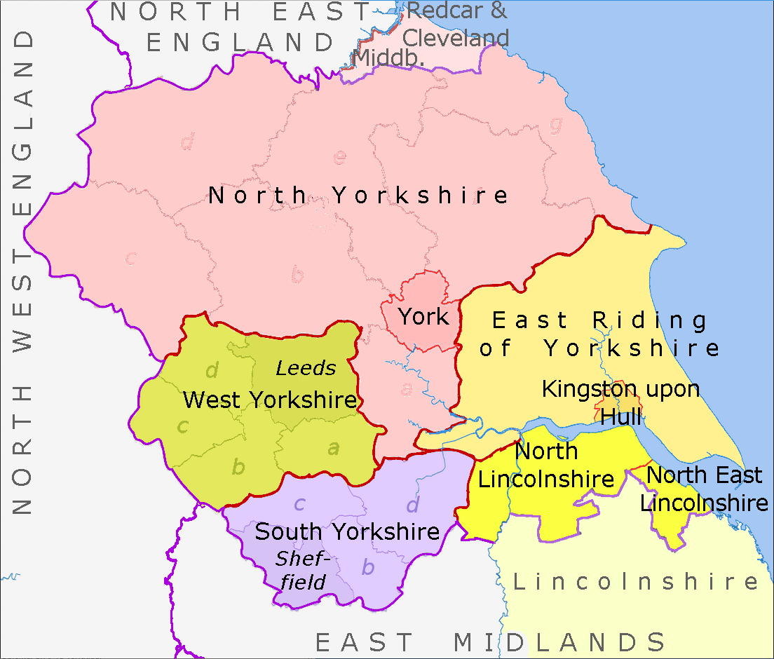 Map of Yorkshire and The Humber counties